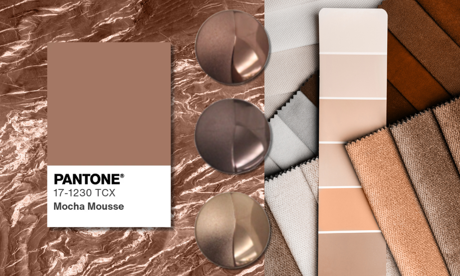 pantone color of the year mocha mousse with similar colored parts shown in a collage - paint swatches